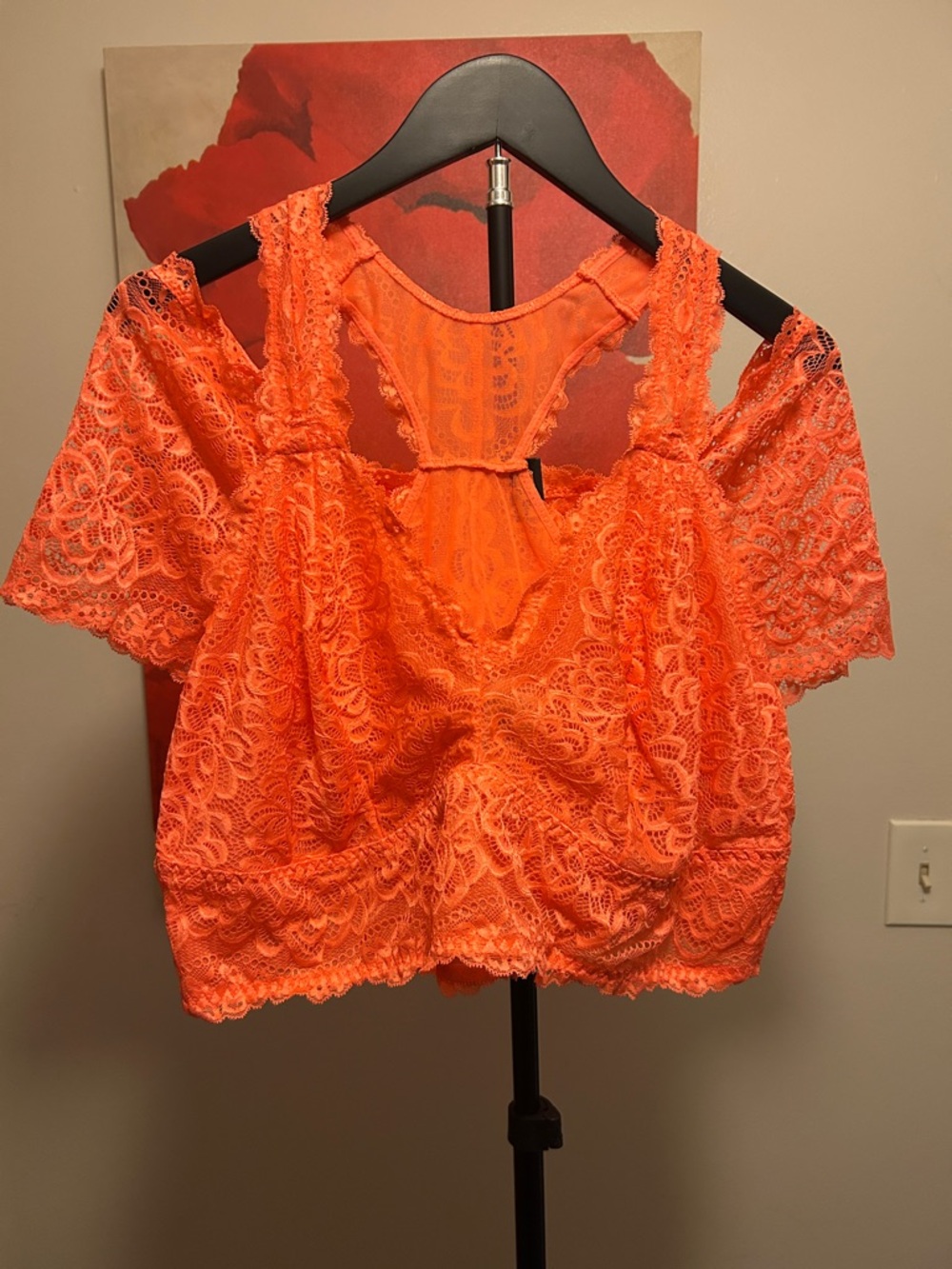 torrid coral Lace Cold-Shoulder Crop Camisole and cheeky panty set. NWT
